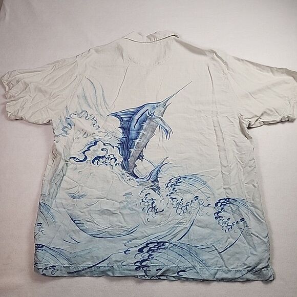 Tommy Bahama XL SS Casual Silk Shirt Embroidered Marlin Casual Button Down - Picture 6 of 10